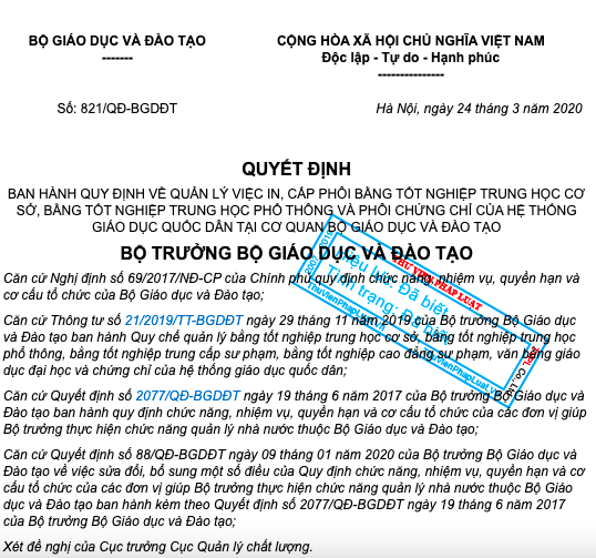 Quy định của pháp luật về phôi bằng