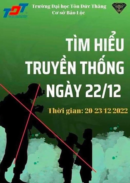 Công an vào cuộc làm rõ banner ĐH Tôn Đức Thắng ở Bảo Lộc in hình lính Mỹ - Ảnh chụp Màn hình 2022 12 22 lúc 14.12.22