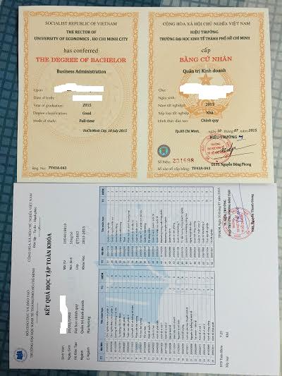 Hồ sơ học bạ bảng điểm đi kèm trọn gói khi mua bằng đại học
